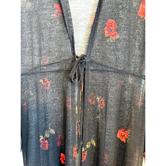 NWOT Ember Medium Black Sheer Floral Duster Cardigan Tie Closure - Picture 3 of 9